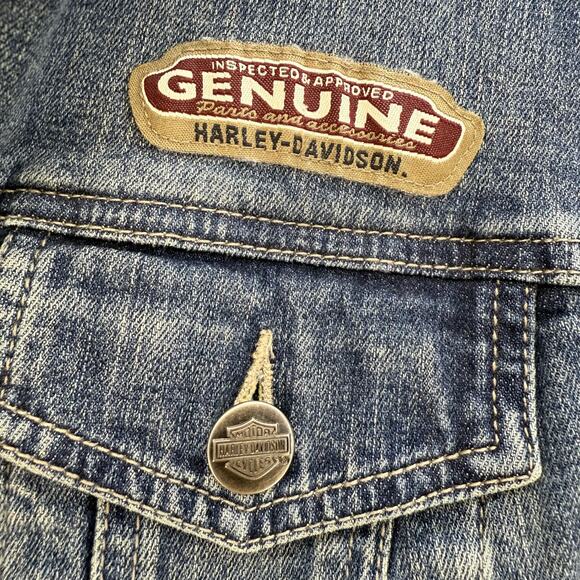 Harley Davidson Denim Jean Jacket Women's S Blue Embroidered Studded Logo EUC - Picture 3 of 12